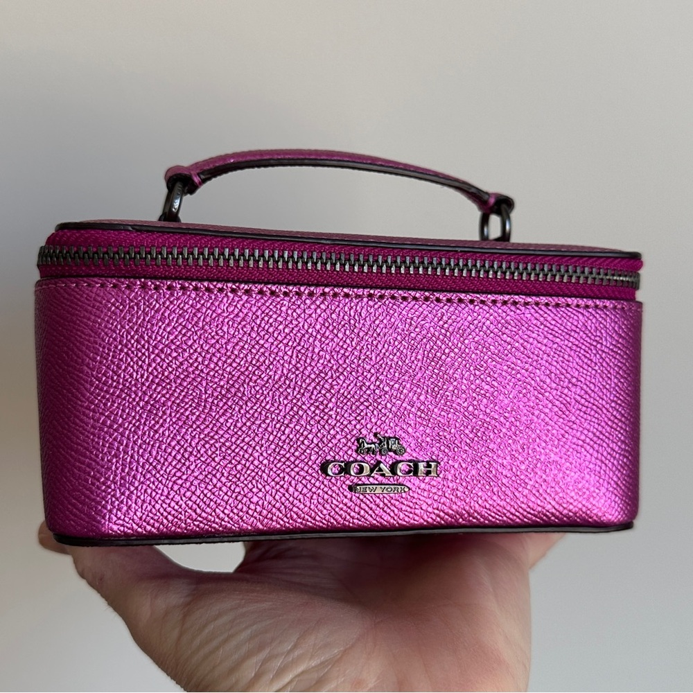 Coach Vanity Case Handled Zip Jewelry Travel Box Metallic Pink - Picture 5 of 16